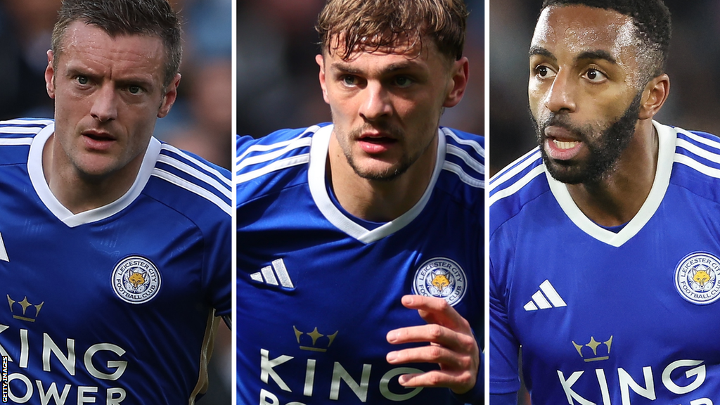 Split image of Leicester City's Jamie Vardy, Kiernan Dewsbury-Hall and Ricardo Pereira