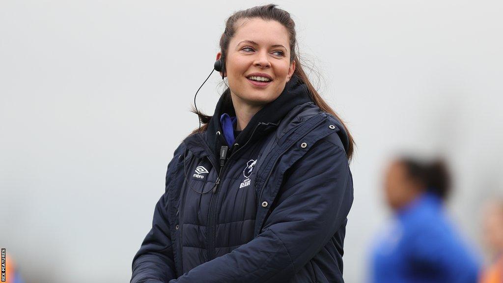 Abbie Ward looks on from the sidelines as Bristol play Sale in January