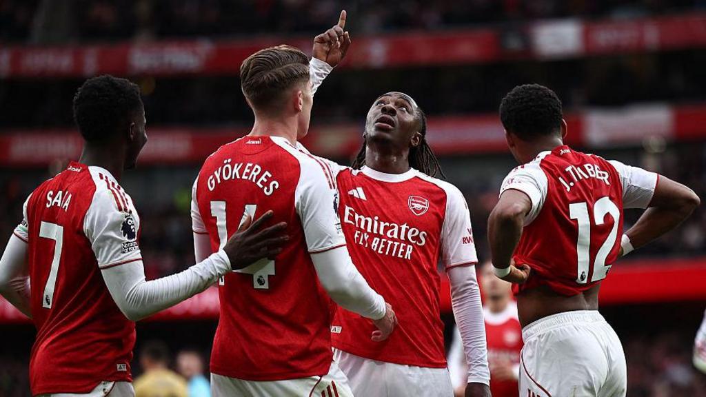 Arsenal celebrating their goal against Crystal Palace