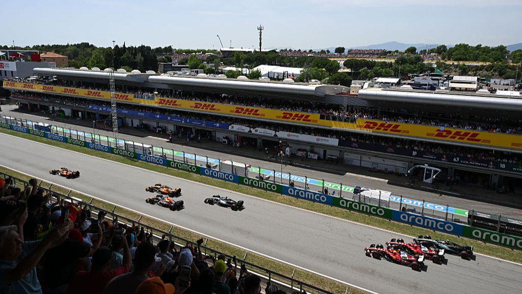 Fans watching the action down the straight at the Circuit de Barcelona.