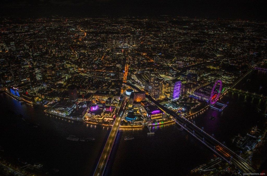 Night aerial view of Southbank