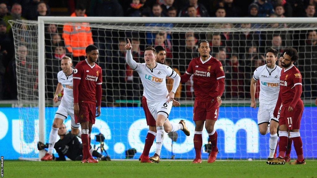 Alfie Mawson's six Premier League goals for Swansea included the winner in a 1-0 victory over Liverpool in January 2018