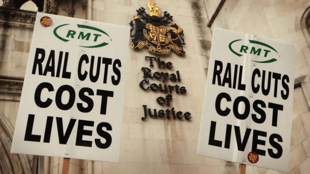 RMT Banners outside the Royal Courts of Justice