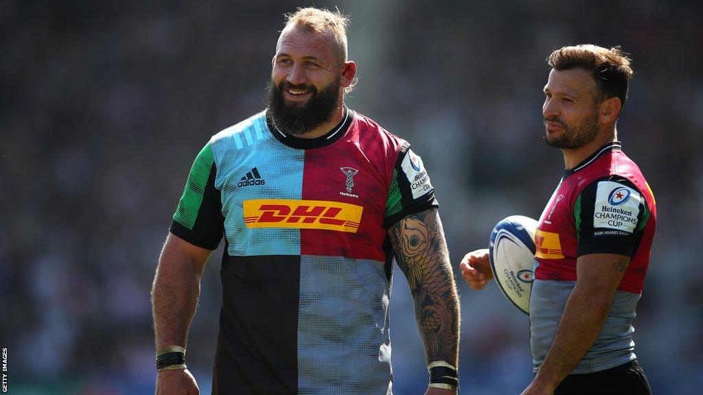 Joe Marler and Danny Care in action for Harlequins