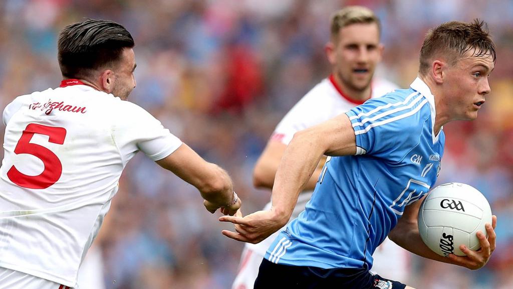 Con O'Callaghan speeds away from Tiernan McCann at Croke Park