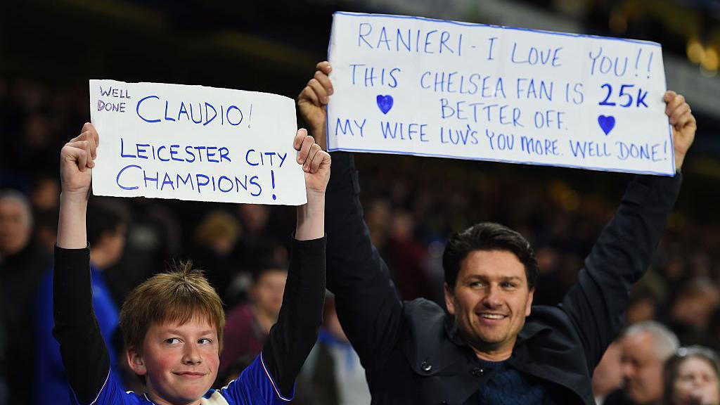 Chelsea supporters celebrate dashing the title hopes of their London rivals Tottenham in 2016