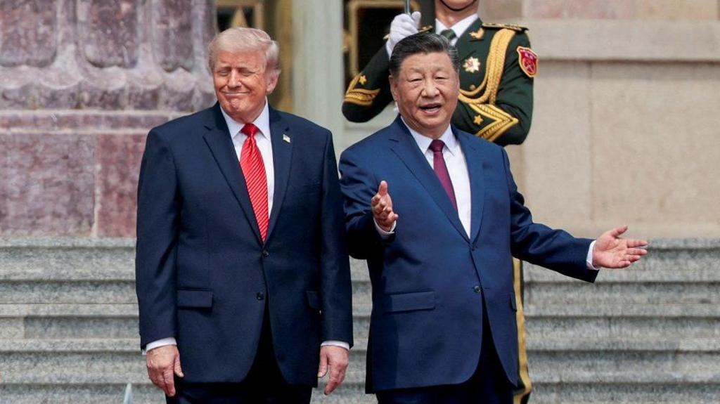 U.S. President Donald Trump participates in an welcome ceremony with Chinese President Xi Jinping at the Great Hall of the People in Beijing