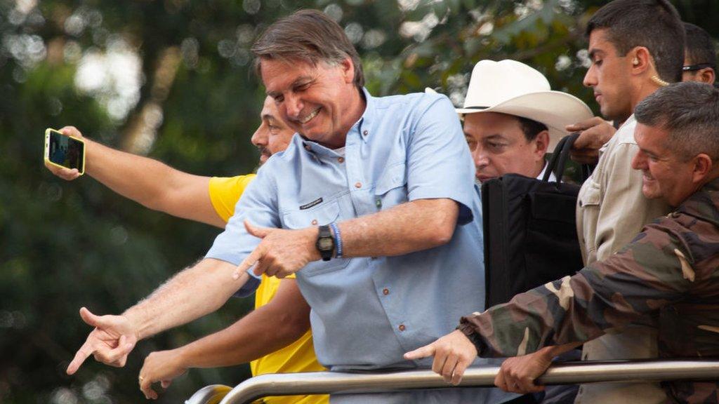 President of Brazil Jair Bolsonaro speaks to supporters during a demonstration on Brazil's Independence Day on September 07, 2021 in Sao Paulo, Brazil.