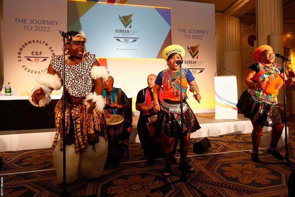 A cultural group perform during Durban's formal bid to host the 2022 Commonwealth Games