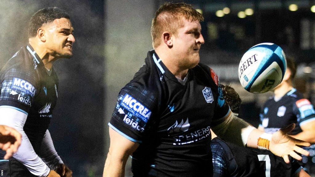 Johnny Matthews celebrates after scoring a try for Glasgow Warriors against Stormers