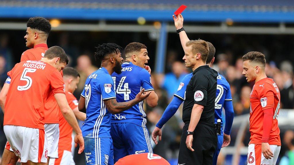 Birmingham played with 10 men from the 23rd minute onwards after Che Adams' red card