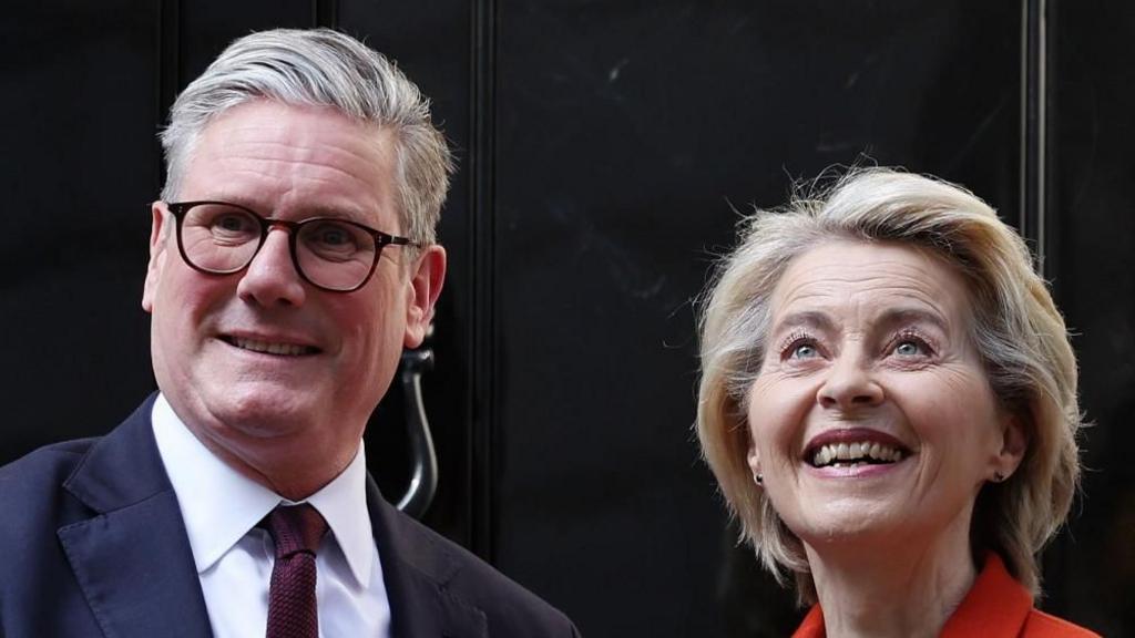 Keir Starmer and Ursula Von Der Lyen outside the front door of 10 Downing Street 