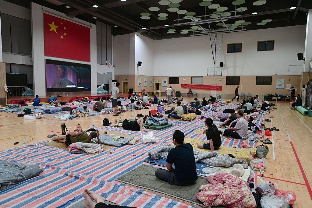 A shelter set up in the basketball gym of a primary school as Typhoon Dolphin approaches.