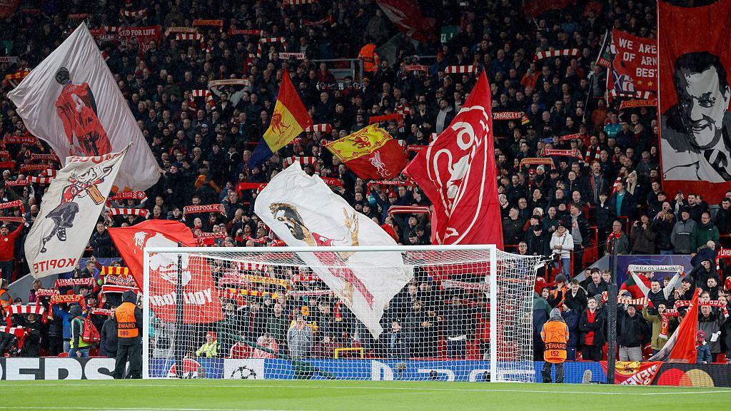 Liverpool flags on The Kop