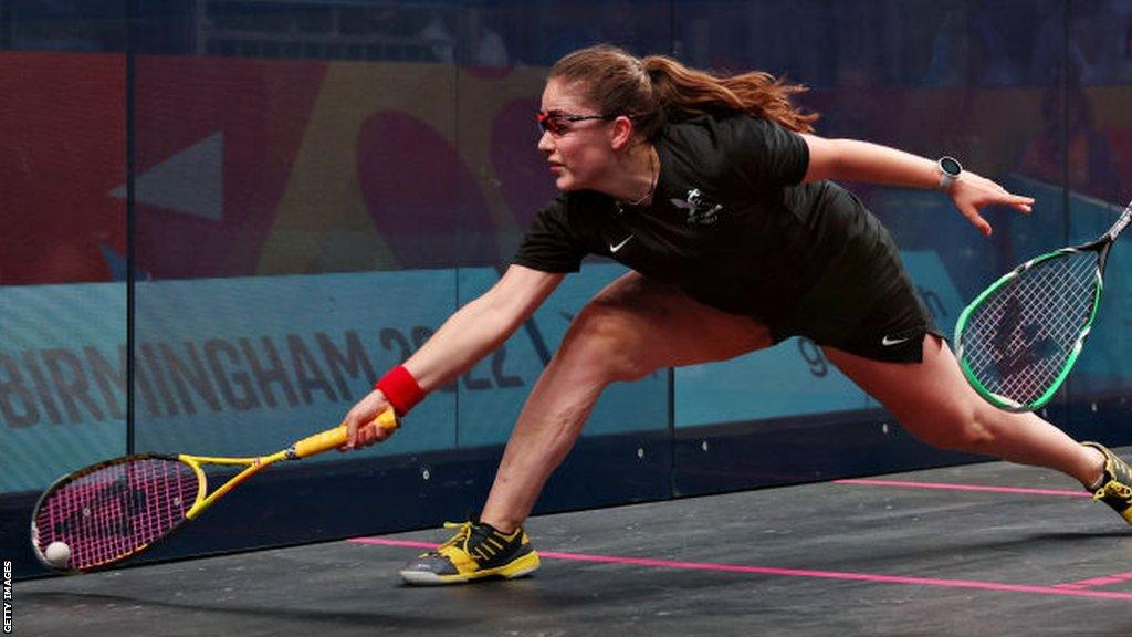 Tesni Evans in action at the 2022 Commonwealth Games