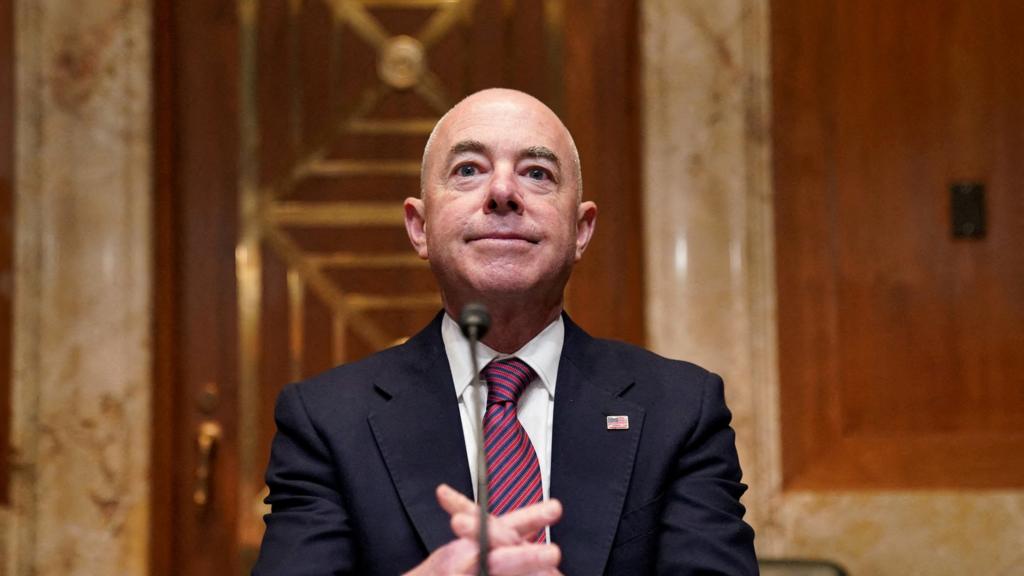 Department of Homeland Security (DHS) Secretary Alejandro Mayorkas takes his seat to testify before a Senate Appropriations Homeland Security Subcommittee hearing on the department's budget request on Capitol Hill in Washington, U.S., May 26, 2021