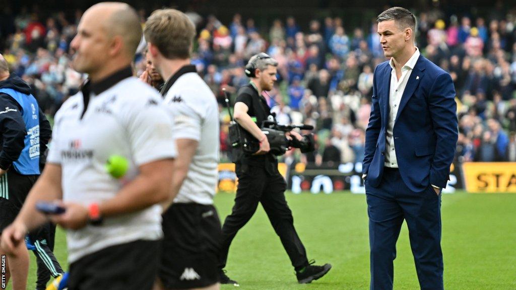 Johnny Sexton speaks to match officials after the European Champions Cup final