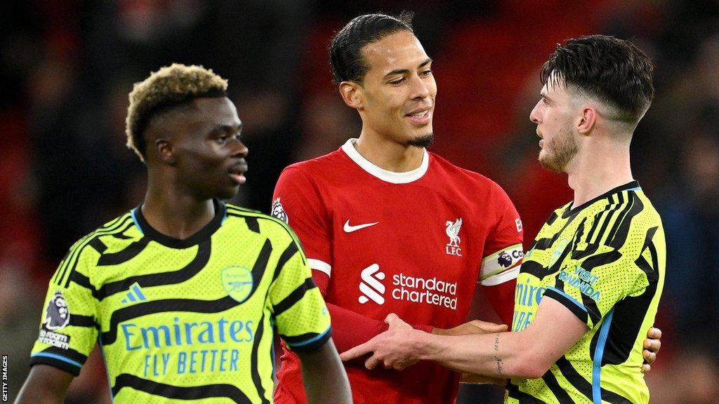 Declan Rice, Virgil van Dijk and Bukayo Saka