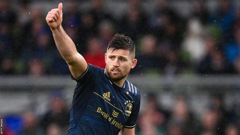 Ross Byrne celebrates during Leinster's win over Ulster