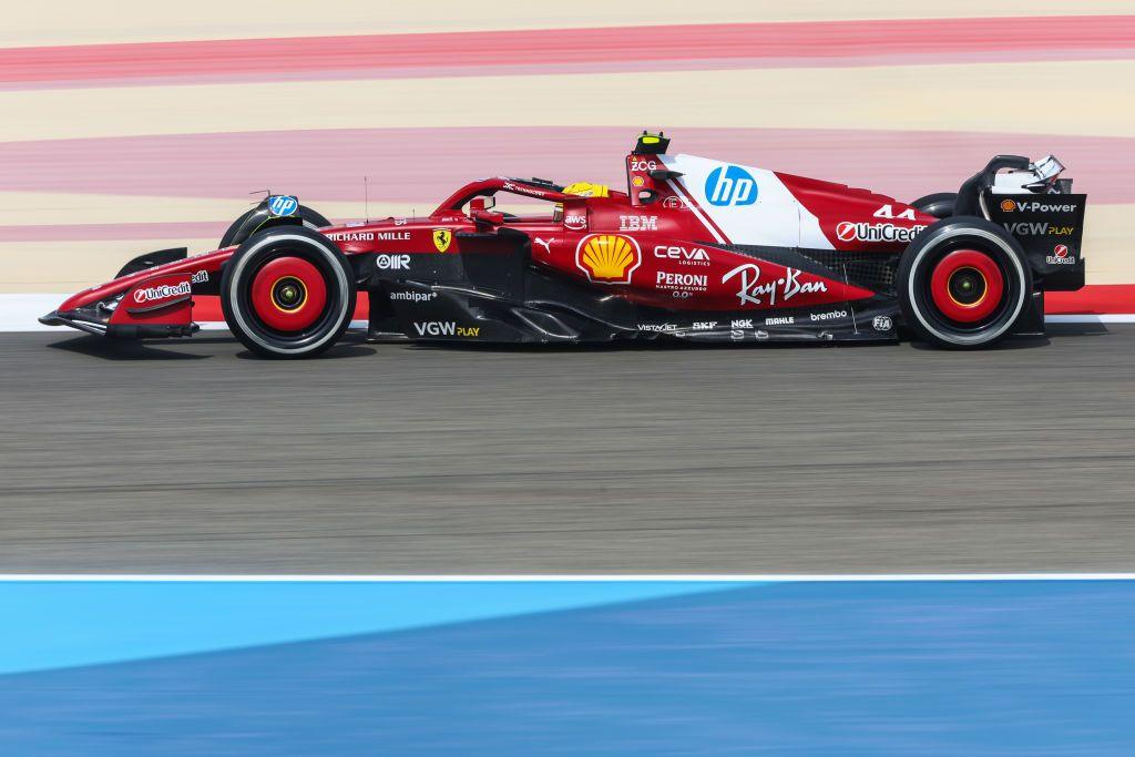 Lewis Hamilton on track in the Ferrari 