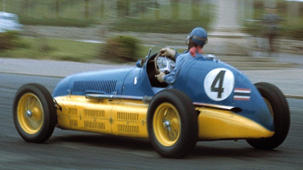 Prince Bira driving in Jersey in 1947