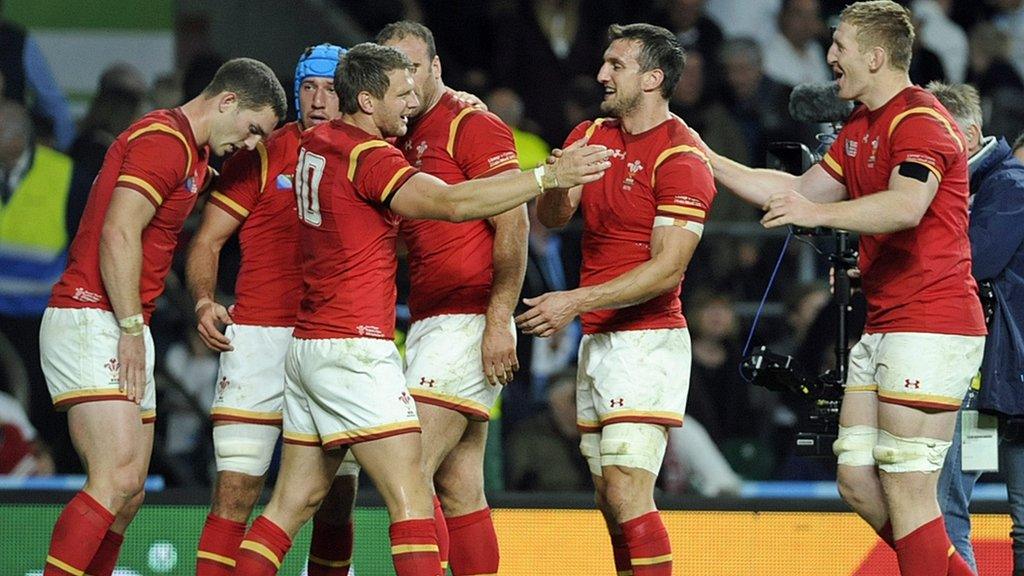 Wales players celebrate after win