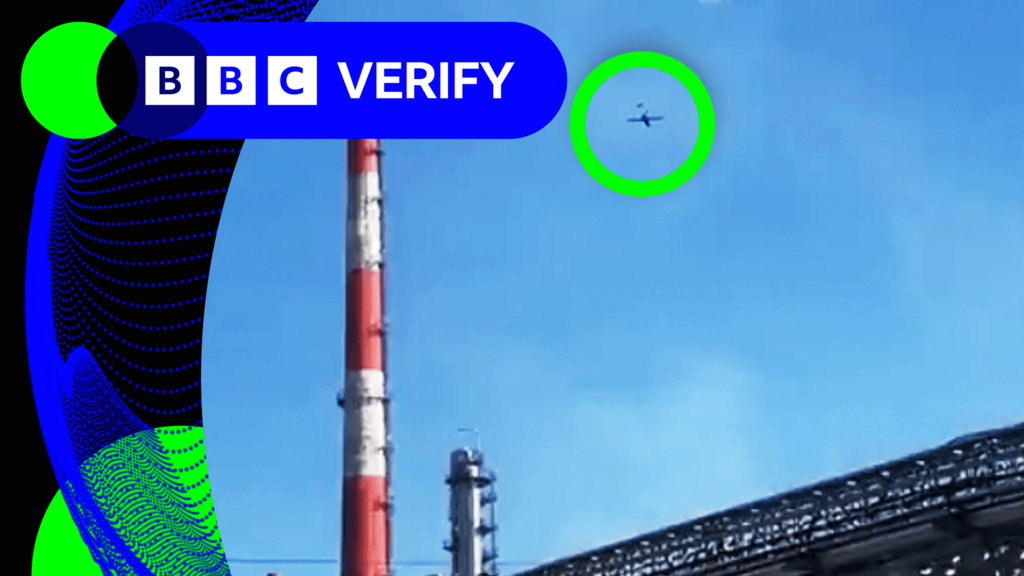 We've circled what appears to be a Ukrainian-made drone over the oil refinery