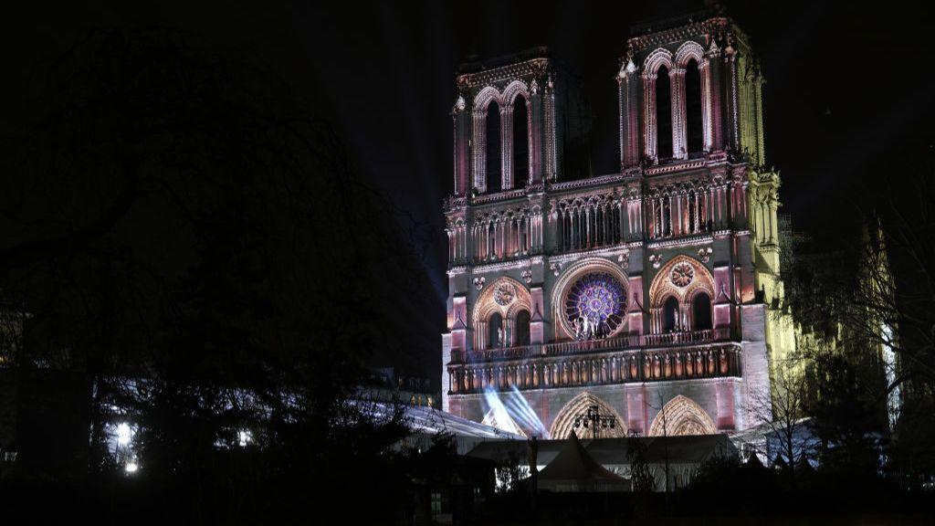 Notre-Dame cathedral illuminated by curated lights ahead of its reopening