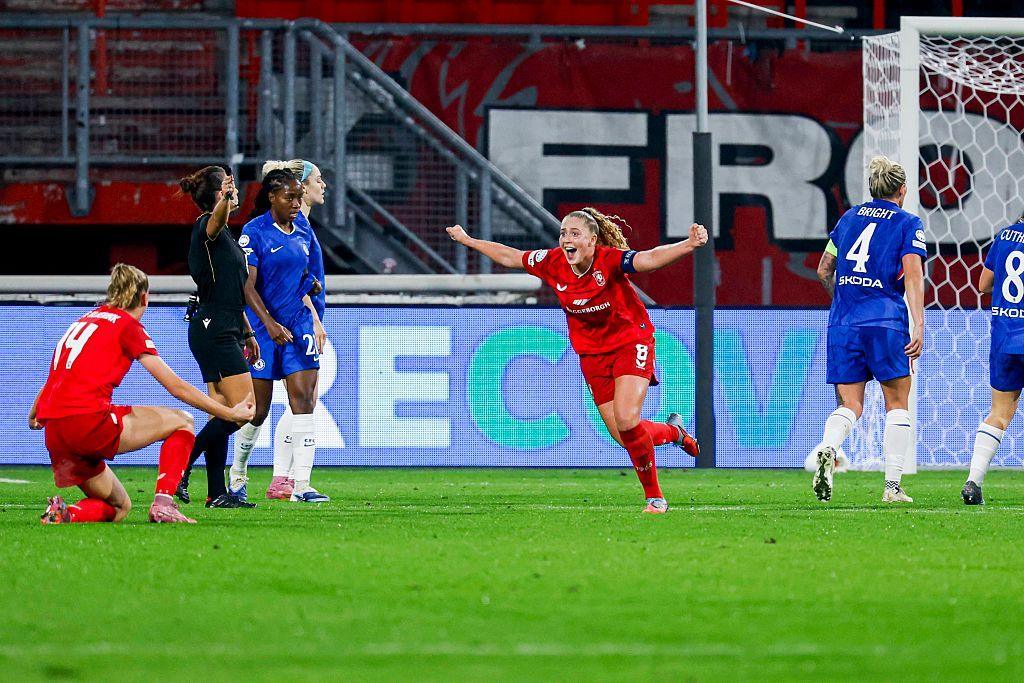 Danique van Ginkel celebrates scoring Twente's opener
