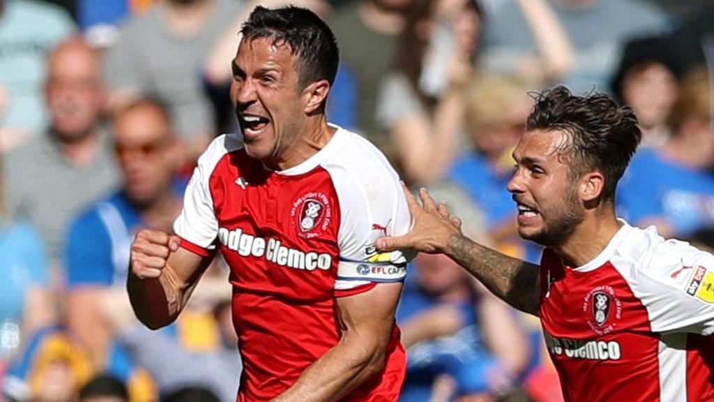 Rotherham's Richard Wood (left) celebrates his second goal