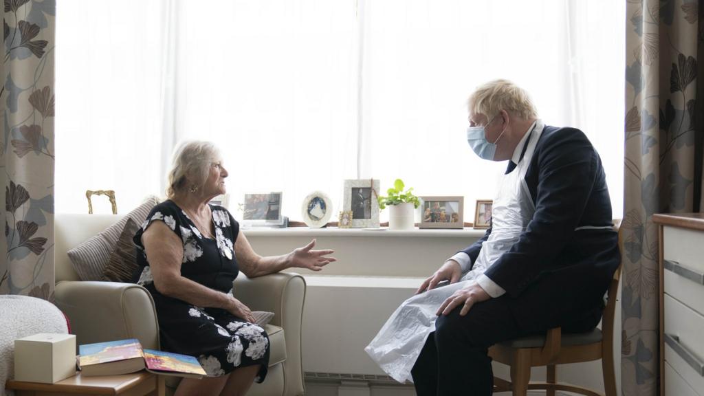 Boris Johnson at a care home on Tuesday