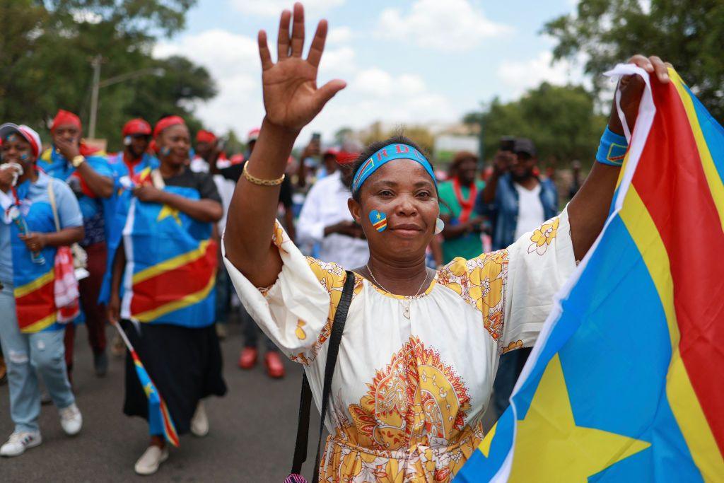 A Congolese woman protests against the conflict in her country in South Africa.