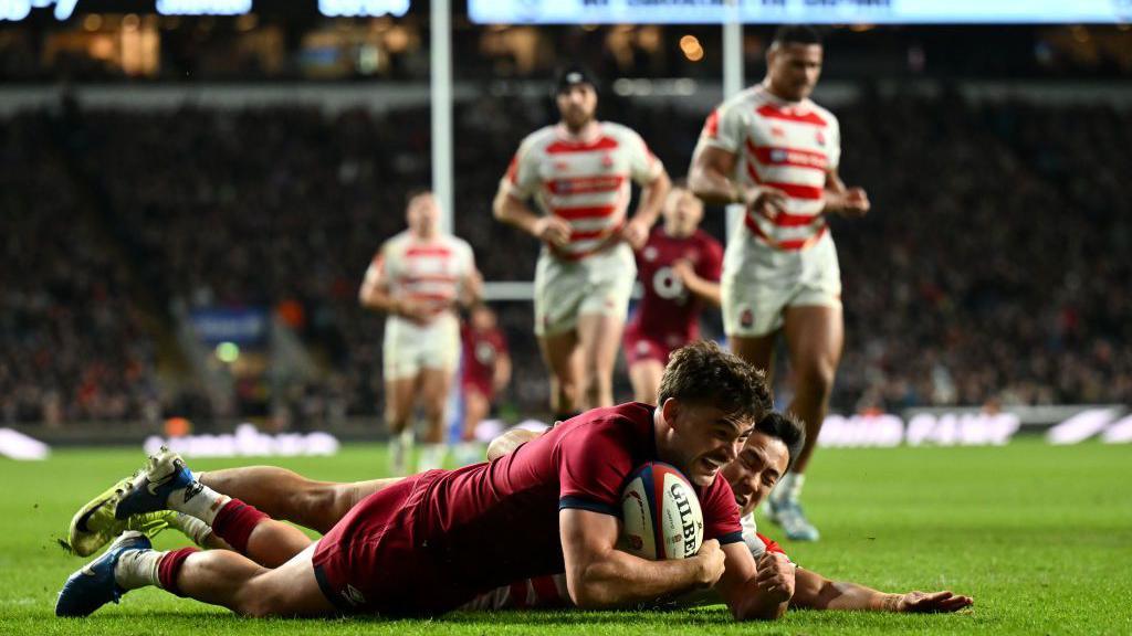 George Furbank scores try for England