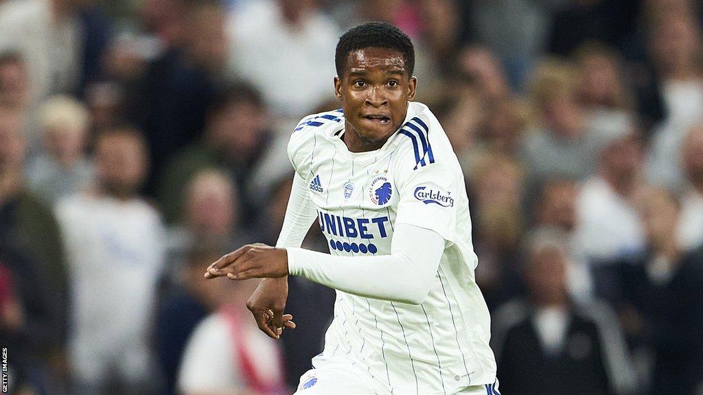 Paul Mukairu running with the ball for FC Copenhagen last September in the Superliga