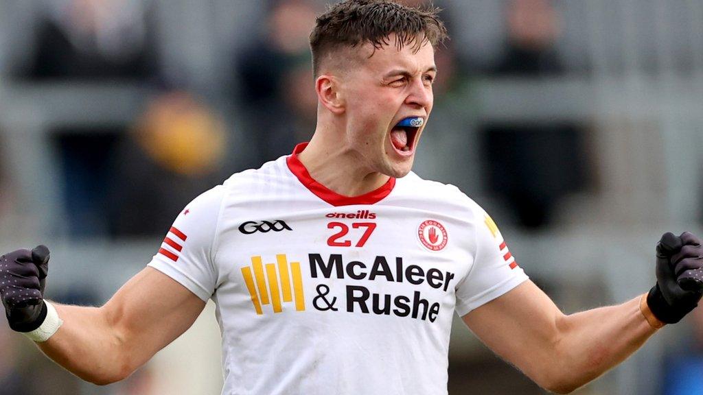 Michael McKernan celebrates after a foul on him leads to a crucial Tyrone free