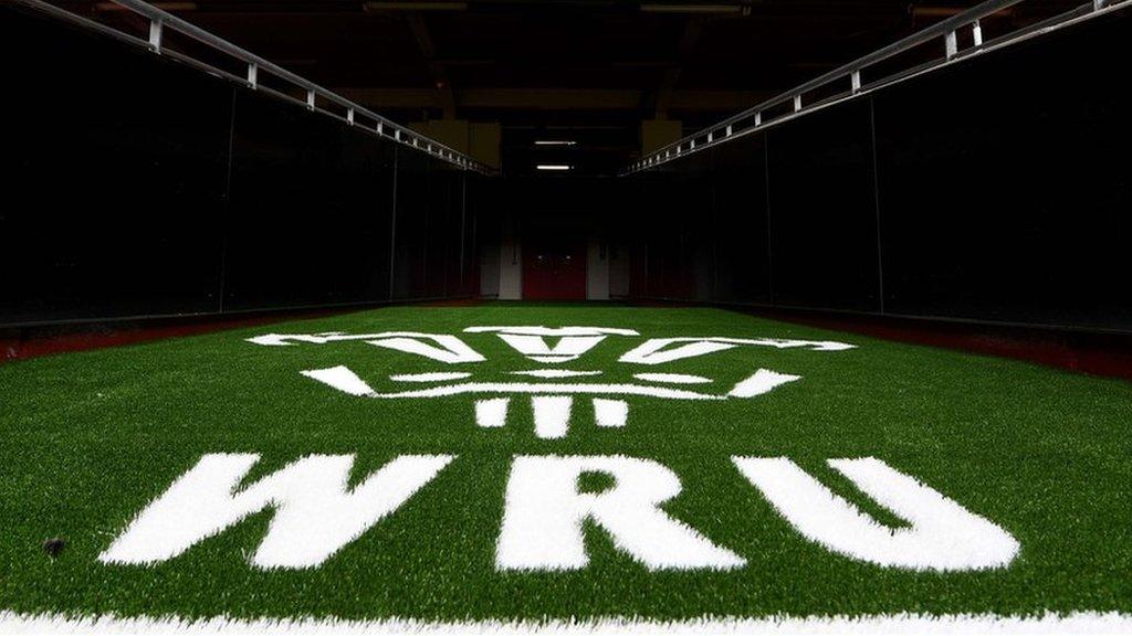 Welsh Rugby Union logo on turf at the Principality Stadium