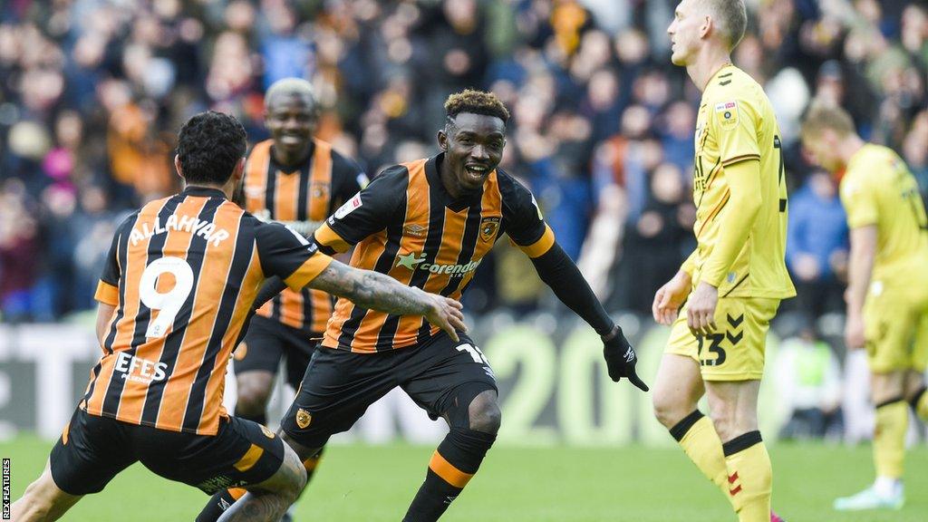 Adama Traore celebrates his goal for Hull City against Millwall