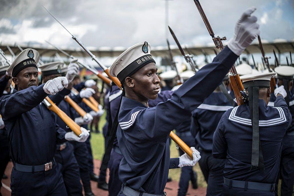 Members of the Tanzanian navy march in formation as they take part in a rehearsal for the inauguration of Zanzibar's president - Friday 31 October 2025.