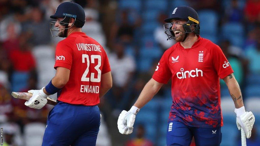 Liam Livingstone (left) and Phil Salt (right) batting v West Indies