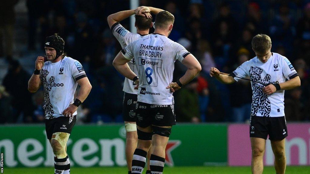 Bristol players look dejected at the end of the loss to Bath