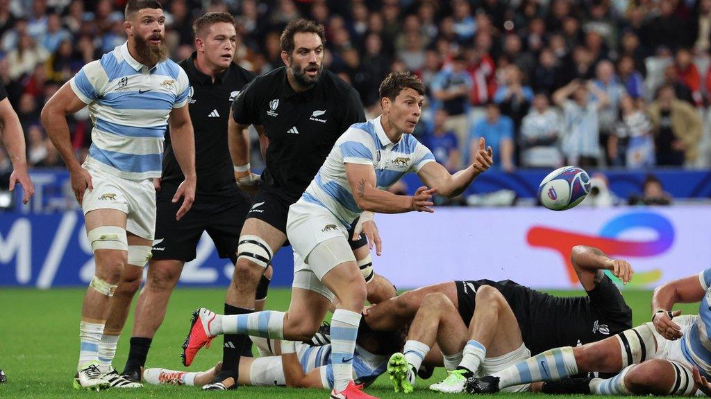 Gonzalo Bertranou of Argentina in action during the Rugby World Cup France 2023 semi-final match against New Zealand