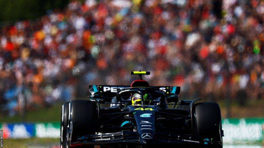 Lewis Hamilton driving his Mercedes during Hungarian GP qualifying