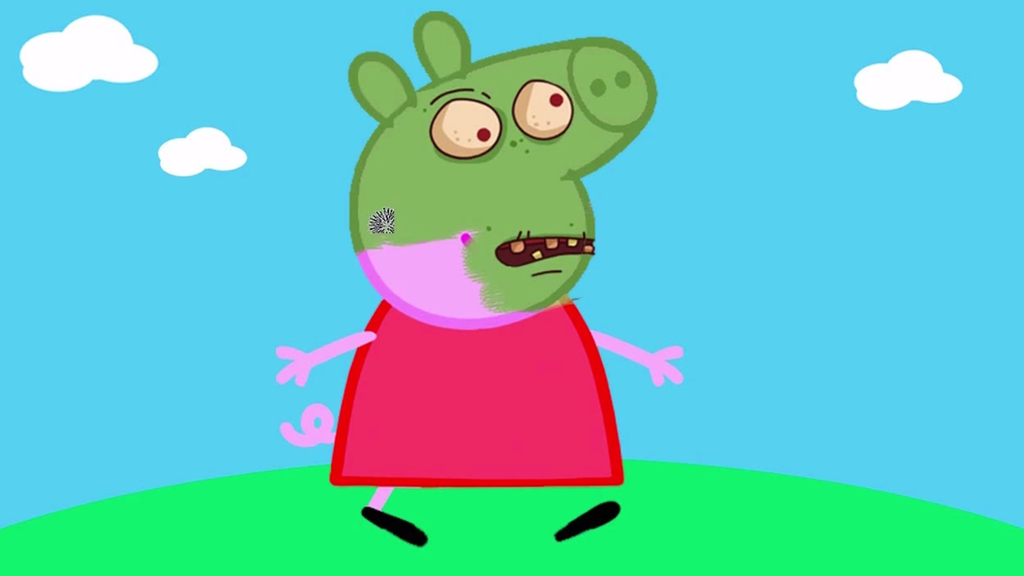 Photo of a copied cartoon of Peppa Pig as a zombie