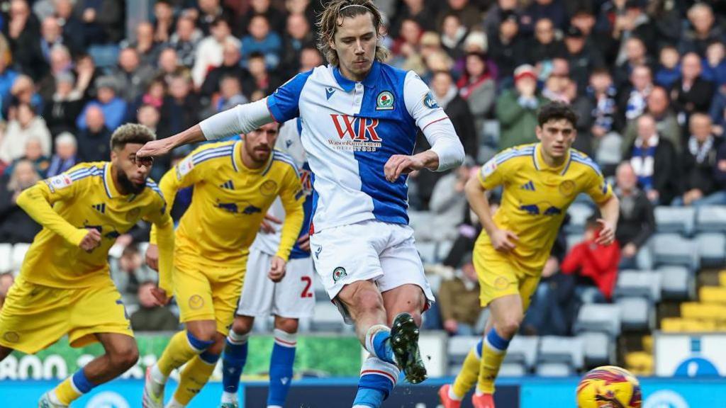 Blackburn Rovers' Todd Cantwell scores the opening goal from the penalty spot during the Sky Bet Championship match between Blackburn Rovers FC and Leeds United FC at Ewood Park