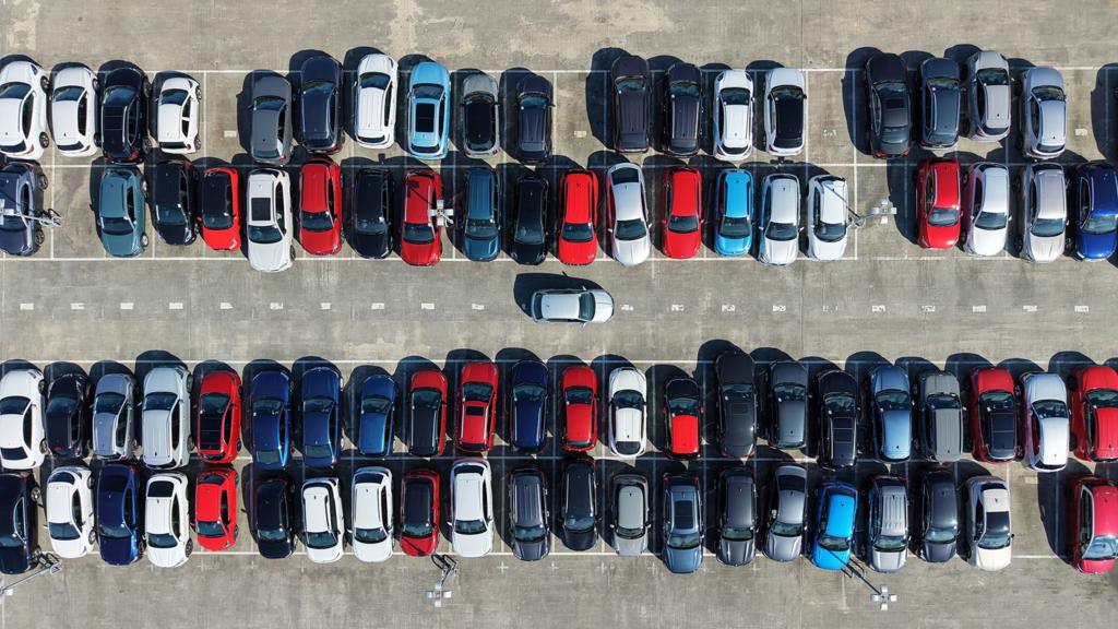 Many cars seen from above