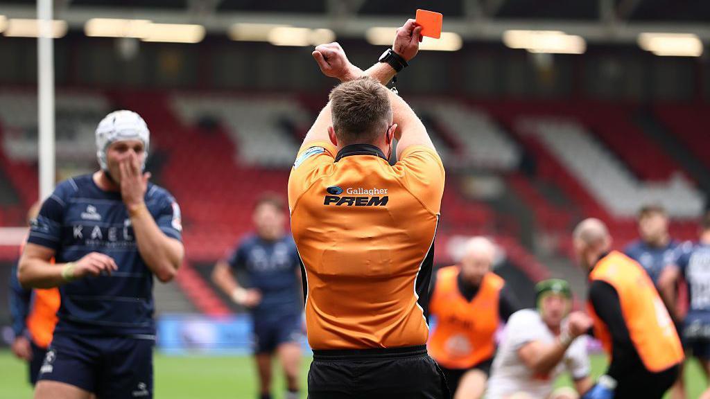 Tom Jordan is shown red for a high hit on Ross Vintcent in Bristol's win over Exeter