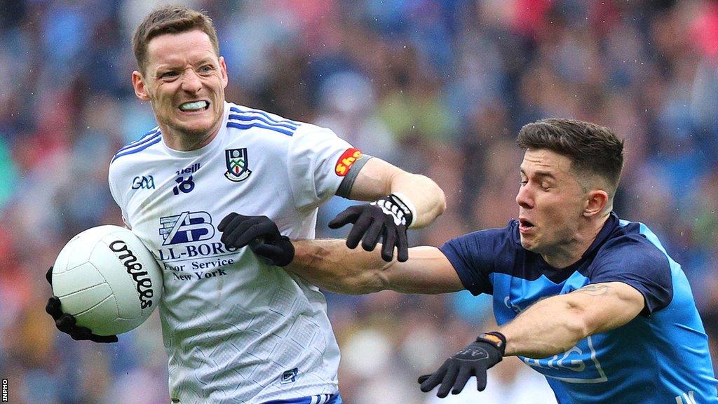 Conor McManus tries to get away from Dublin's Davy Byrne at Croke Park