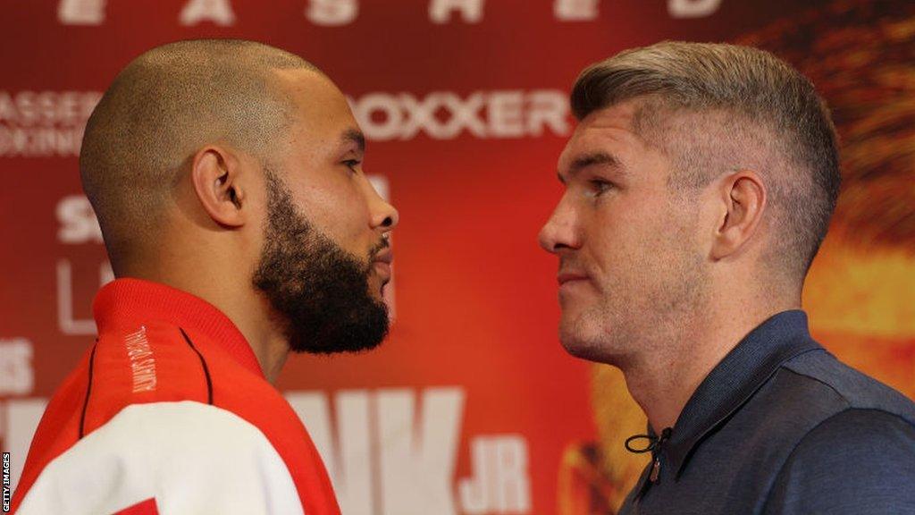 Chris Eubank stares at Liam Smith during a face-off