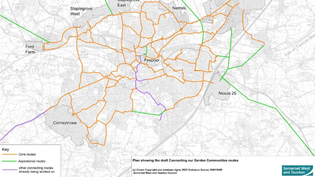 A map showing the proposed cycling routes