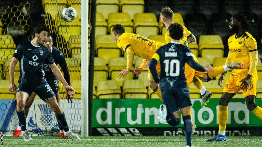 Livingston's Daniel MacKay scores to make it 2-2 during a cinch Premiership match between Livingston and Ross County at the Tony Macaroni Arena